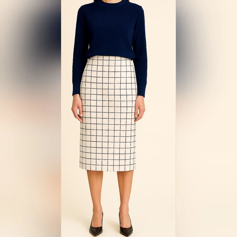 J.CREW Windowpane Pencil Skirt, Size 6